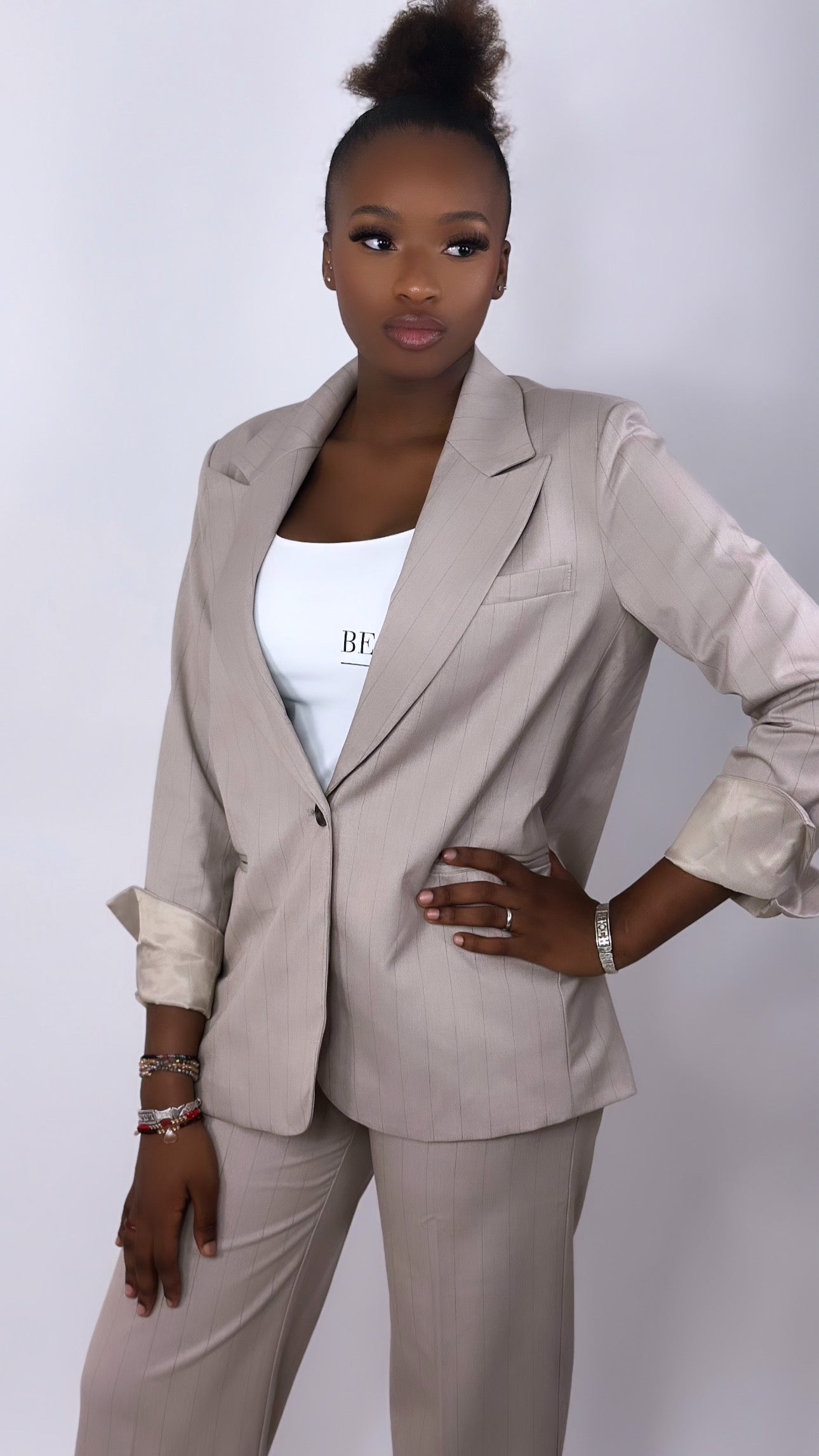 Ensemble Blazer à rayures - Beige TALL
