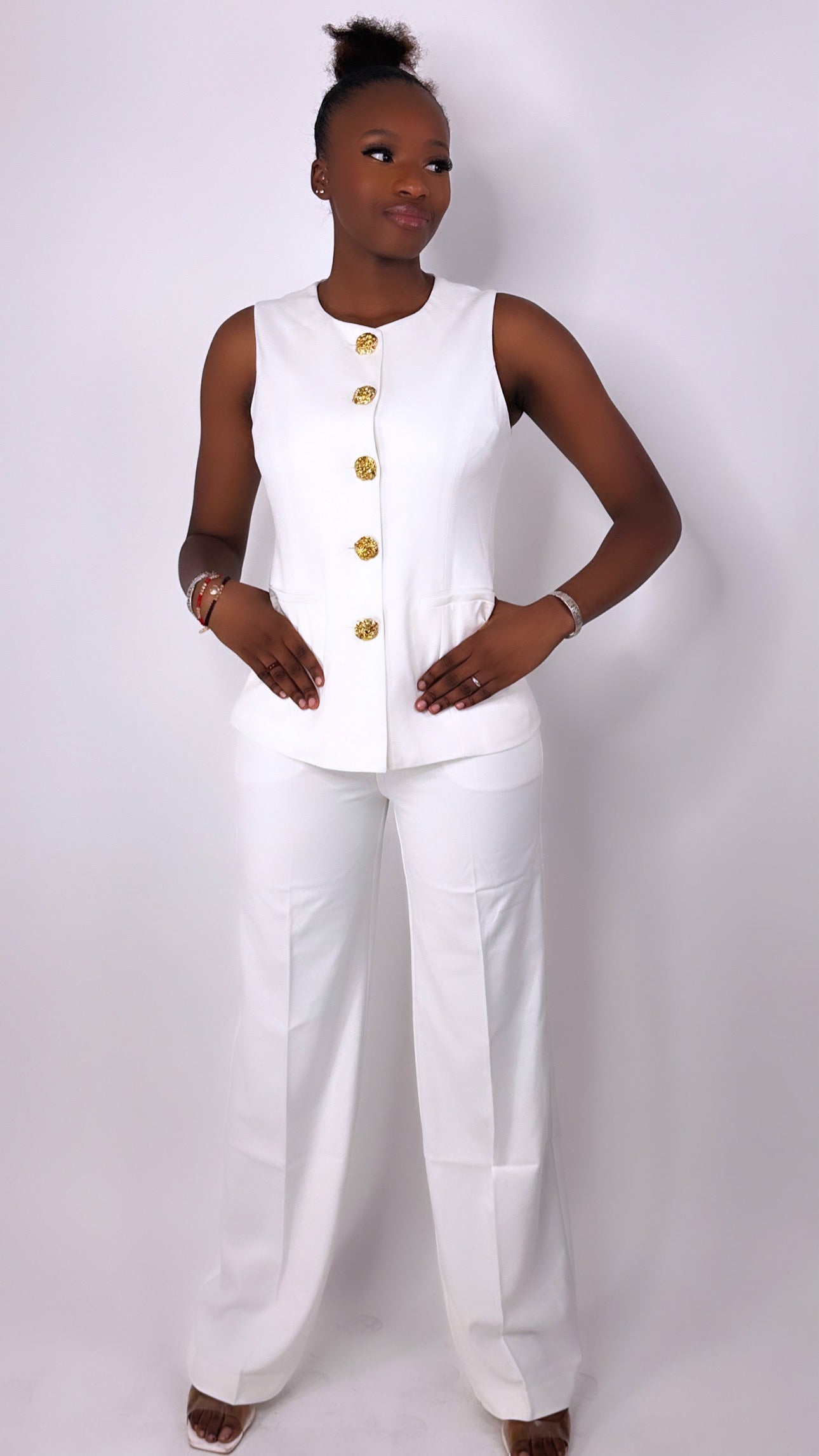 Ensemble blazer avec bouton doré TALL - blanc