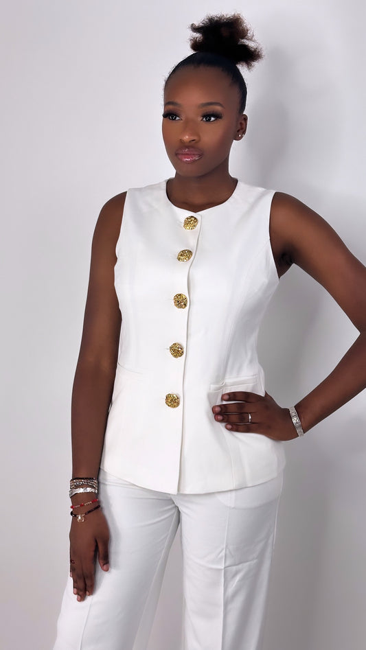Veste blazer manche courte boutons dorées - blanc