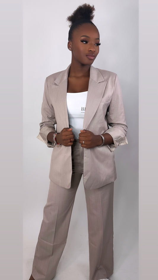 Ensemble Blazer à rayures - Beige TALL